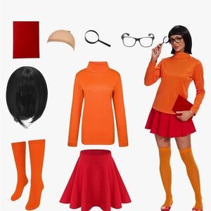 Orange and Red Velma Costume with accessories